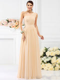 A-Line/Princess One-Shoulder Pleats Sleeveless Long Chiffon Bridesmaid Dresses TPP0005059