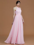 A-Line/Princess Halter Sleeveless Floor-Length Ruched Chiffon Bridesmaid Dresses TPP0005663