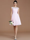 A-Line/Princess Bateau Sleeveless Lace Short/Mini Chiffon Bridesmaid Dresses TPP0005679