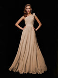 A-Line/Princess One-Shoulder Sleeveless Hand-Made Flower Long Chiffon Bridesmaid Dresses TPP0005084