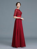 A-Line/Princess Scoop 1/2 Sleeves Chiffon Applique Floor-Length Mother of the Bride Dresses TPP0007199