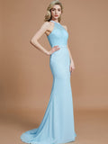 Trumpet/Mermaid Sleeveless Scoop Sweep/Brush Train Chiffon Bridesmaid Dresses TPP0005142