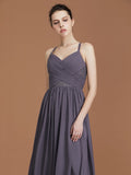 A-Line/Princess Lace Spaghetti Straps Sleeveless Floor-Length Chiffon Bridesmaid Dress TPP0005813