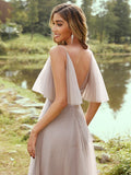 A-Line/Princess Tulle Ruffles V-neck Sleeveless Floor-Length Bridesmaid Dresses TPP0004945