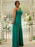 Sheath/Column Jersey Ruffles One-Shoulder Sleeveless Sweep/Brush Train Bridesmaid Dresses TPP0004992