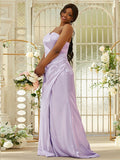 Sheath/Column Silk like Satin Ruched Sweetheart Sleeveless Sweep/Brush Train Bridesmaid Dresses TPP0005000