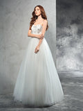 A-Line/Princess Sweetheart Beading Sleeveless Long Net Wedding Dresses TPP0006846