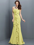 Trumpet/Mermaid Strapless Pleats Sleeveless Long Chiffon Bridesmaid Dresses TPP0005428