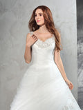 Ball Gown Straps Applique Sleeveless Long Net Wedding Dresses TPP0006551