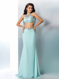 Trumpet/Mermaid Scoop Beading Sleeveless Long Chiffon Two Piece Dresses TPP0003506