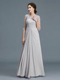 A-Line/Princess Scoop 3/4 Sleeves Chiffon Ruffles Floor-Length Mother of the Bride Dresses TPP0007068