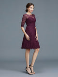 A-Line/Princess Bateau 1/2 Sleeves Knee-Length Lace Satin Bridesmaid Dresses