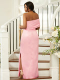 Sheath/Column Satin Ruched One-Shoulder Sleeveless Floor-Length Bridesmaid Dresses TPP0004968