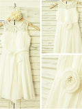 A-line/Princess Scoop Sleeveless Hand-made Flower Tea-Length Chiffon Flower Girl Dresses TPP0007795