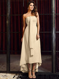 A-Line/Princess Strapless Sleeveless High Low Chiffon Bridesmaid Dresses TPP0005440