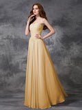 A-line/Princess Sweetheart Sleeveless Ruched Long Chiffon Bridesmaid Dresses TPP0005267