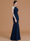 Trumpet/Mermaid Halter Sleeveless Floor-Length Ruched Chiffon Bridesmaid Dresses TPP0005544