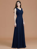 A-Line/Princess V-neck Sleeveless Floor-Length Lace Chiffon Bridesmaid Dresses TPP0005542