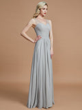 A-Line/Princess V-neck Chiffon Floor-Length Sleeveless Bridesmaid Dresses TPP0005466