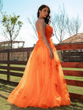 A-Line/Princess Tulle Applique Sweetheart Sleeveless Floor-Length Dresses TPP0001392