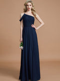 A-Line/Princess One-Shoulder Floor-Length Chiffon Sleeveless Bridesmaid Dresses TPP0005381