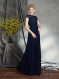 A-Line/Princess Bateau Applique Short Sleeves Long Chiffon Mother of the Bride Dresses TPP0007264