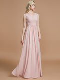 A-Line/Princess V-neck Sleeveless Ruched Floor-Length Chiffon Bridesmaid Dresses TPP0005343