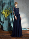 A-Line/Princess Scoop Applique 3/4 Sleeves Long Chiffon Mother of the Bride Dresses TPP0007118