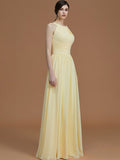 A-Line/Princess Halter Sleeveless Floor-Length Ruched Chiffon Bridesmaid Dresses TPP0005325