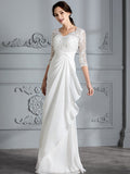 Sheath/Column V-neck 3/4 Sleeves Chiffon Floor-Length Wedding Dresses TPP0006363