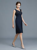 Sheath/Column V-neck Ruffles Chiffon Sleeveless Knee-Length Mother of the Bride Dresses TPP0007325