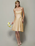 A-Line/Princess Strapless Sleeveless Bowknot Short Satin Bridesmaid Dresses TPP0005863