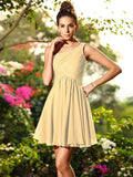 A-Line/Princess One-Shoulder Pleats Sleeveless Short Chiffon Bridesmaid Dresses TPP0005388