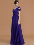 A-Line/Princess Off-the-Shoulder Sleeveless Floor-Length Ruched Chiffon Bridesmaid Dresses TPP0005358