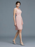 Sheath/Column Sheer Neck Ruffles Chiffon Sleeveless Knee-Length Mother of the Bride Dresses TPP0007193