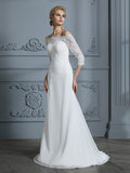 Trumpet/Mermaid 1/2 Sleeves Off-the-Shoulder Sweep/Brush Train Chiffon Wedding Dresses TPP0006184