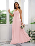 A-Line/Princess Chiffon Ruched V-neck Sleeveless Floor-Length Bridesmaid Dresses TPP0004928