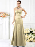 Sheath/Column Strapless Sleeveless Long Satin Bridesmaid Dresses TPP0005642