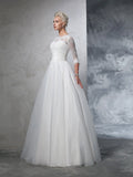 Ball Gown Jewel Applique 3/4 Sleeves Long Organza Wedding Dresses TPP0006383