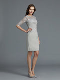 Sheath/Column Scoop 1/2 Sleeves Chiffon Short/Mini Mother of the Bride Dresses TPP0007163