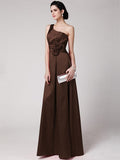 Sheath/Column One-Shoulder Sleeveless Pleats Hand-Made Flower Long Elastic Woven Satin Bridesmaid Dresses TPP0005514