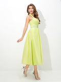 A-Line/Princess Halter Pleats Sleeveless Long Chiffon Bridesmaid Dresses TPP0005656