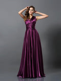 A-Line/Princess Pleats Sleeveless Long Silk like Satin Bridesmaid Dresses TPP0004905