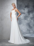 A-Line/Princess Straps Beading Sleeveless Long Chiffon Wedding Dresses TPP0006465