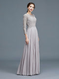 A-Line/Princess Scoop 3/4 Sleeves Lace Chiffon Floor-Length Mother of the Bride Dresses TPP0007177