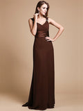 Sheath/Column V-neck Sleeveless Ruffles Long Chiffon Bridesmaid Dresses TPP0005526