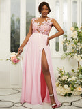 A-Line/Princess Chiffon Applique Scoop Sleeveless Floor-Length Bridesmaid Dresses TPP0004918