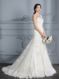 Trumpet/Mermaid Sweetheart Sleeveless Lace Court Train Wedding Dresses TPP0006495