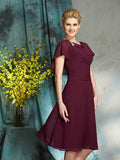 A-Line/Princess Scoop 1/2 Sleeves Short Chiffon Mother of the Bride Dresses TPP0007379