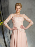 A-Line/Princess Scoop Applique 3/4 Sleeves Long Chiffon Mother of the Bride Dresses TPP0007131